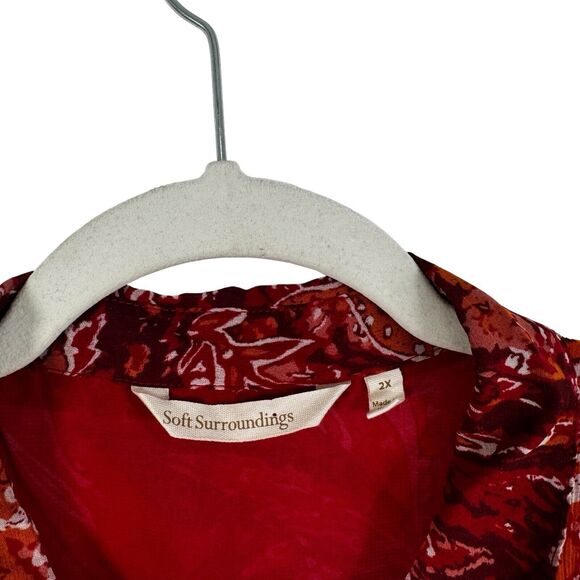 Soft Surroundings Red Paisley Long Sleeve Viscose Blouse Boho Women Plus Size 2x - Picture 3 of 5